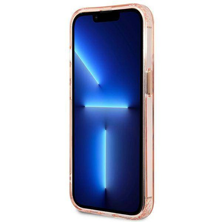 Oryginalne Etui IPHONE 13 PRO MAX Guess Hard Case Gold Outline Translucent MagSafe (GUHMP13XHTCMP) różowe