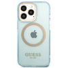 Original Case IPHONE 13 PRO Guess Hard Case Gold Outline Translucent MagSafe (GUHMP13LHTCMB) blue