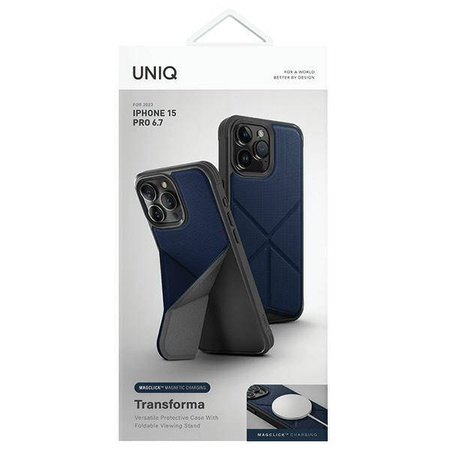 Etui UNIQ Transforma Magclick Charging do iPhone 15 Pro Max - niebieskie