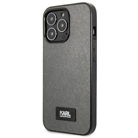 Oryginalne Etui IPHONE 13 PRO Karl Lagerfeld Hardcase Saffiano Plaque (KLHCP13LSFMP2DG) srebrne