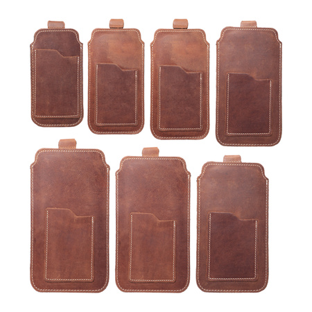 Skórzana uniwersalna wsuwka z pull-up - ROYAL Crazy Horse / brązowy - Rozmiar L - IPHONE 6 / 7 / 8