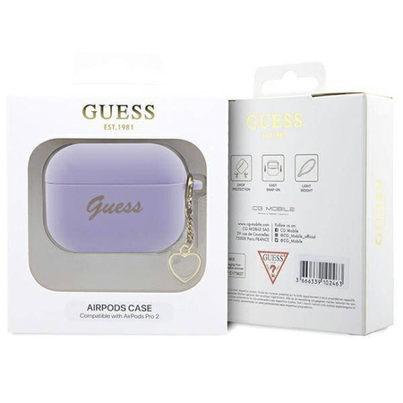 Guess, GUAP2LSCHSU AirPods Pro 2 Cover Lila/Lila Silikon-Charme-Herzkollektion