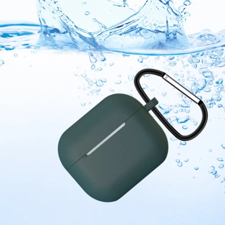 Hülle für AirPods 3 Silikon Softcase für Kopfhörer + Schlüsselanhänger Karabinerverschluss Anhänger schwarz (Hülle D)