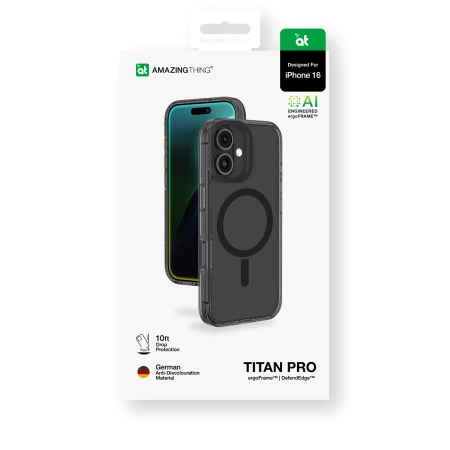 AmazingThing Titan Pro Mag Case mit Magnetring für iPhone 16 - Schwarz