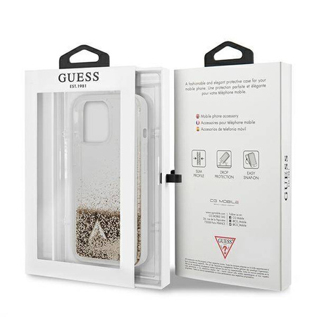 Original Handyhülle IPHONE 13 PRO Guess Hardcase Glitter Charms (GUOHCP13XGLHFLGO) gold