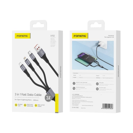 FONENG cable X112 3in1 3A 1.2M Black