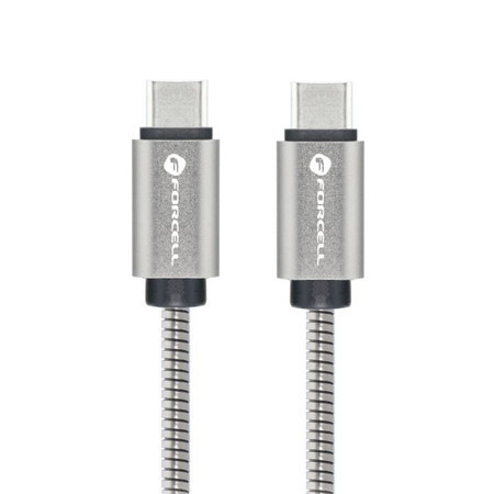 Kabel USB C do USB C Forcell F-Energy QC4.0 PD 5A 100W E-Mark Metal 2 m C239 srebrny