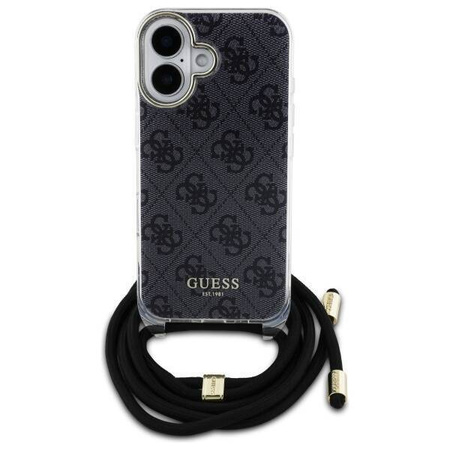 Original Case IPHONE 16 Guess Hardcase Crossbody Cord 4G Print (GUHCP16SHC4SEK) black