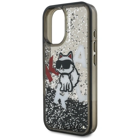 Karl Lagerfeld Liquid Glitter Choupette Logo iPhone 16 Case - Black
