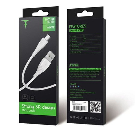 KABEL T-PHOX NATURE MICRO USB WHITE 1.2M 3A