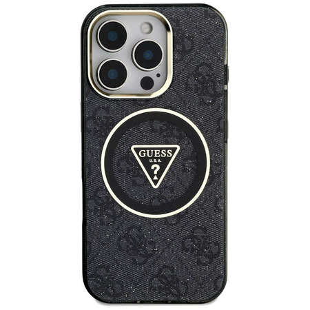 GUESS futerał do IPHONE 16 Pro Max kompatybilny z MagSafe GUHMP16XHG4PRTGK (IML Metal Glitter 4G Circle Triangle) czarny