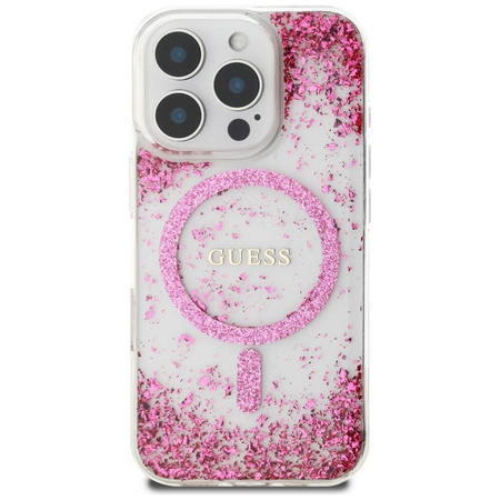 GUESS futerał do IPHONE 16 Pro kompatybilny z MagSafe GUHMP16LRGRGEP (Resin Bottom Glitter) różowy