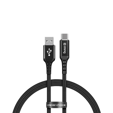 Crong Armor Link – Kabel 60W z USB-C na USB-A w oplocie 150cm (czarny)