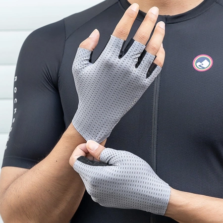 Rockbros Atmungsaktive Kurzfinger-Fahrradhandschuhe, Größe: XL - Grau