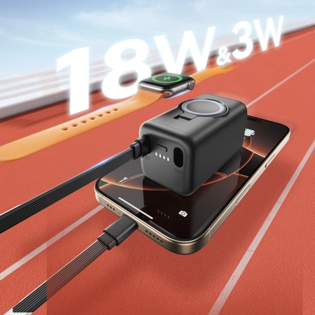 Joyroom JR-W13 5000 mAh Wireless Power Bank für Apple Watch + USB-C und Lightning – Schwarz