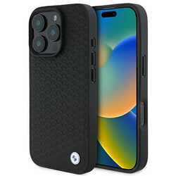Original Handyhülle IPHONE 16 PRO MAX BMW Hardcase Signature Leather Diamond Metal Logo MagSafe (BMHMP16X23RDDK) schwarz