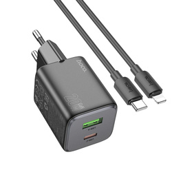 HOCO ładowarka sieciowa USB A + Typ C + kabel Typ C do Lightning PD QC 3A 20W N41 czarna