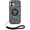 Oryginalne Etui IPHONE 16 Guess HC IML Leopard Triangle Cord Strap czarne