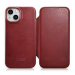 iCarer CE Oil Wax Premium Leather Folio Case skórzane etui iPhone 14 Plus z klapką magnetyczne MagSafe czerwony (AKI14220707-RD)
