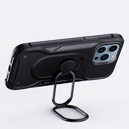 Joyroom Dual Hinge Case für iPhone 14 Pro gepanzerte Hülle mit Ständer und Ringhalter schwarz