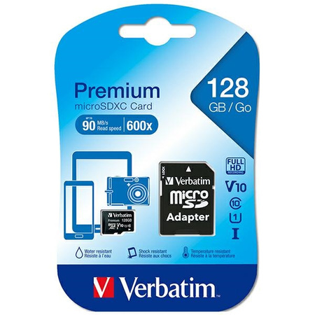 Verbatim Karta microSDXC 128GB V10 + adapter czarny/black 44085