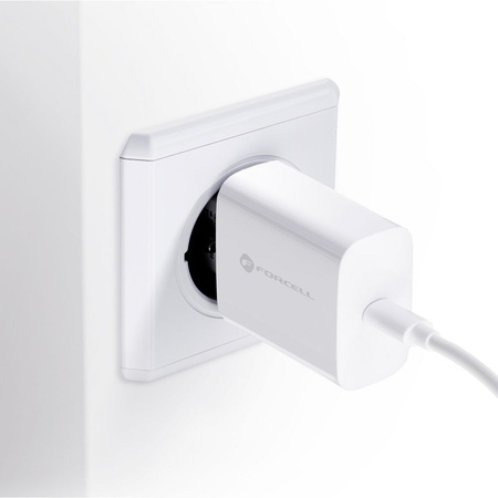 Forcell Ładowarka Sieciowa ze złączem USB typ C i kablem typ C - 3A 25W z funkcją ładowania PD i QC 4.0