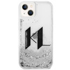 Original Handyhülle IPHONE 14 Karl Lagerfeld Hardcase Liquid Glitter Big KL silber