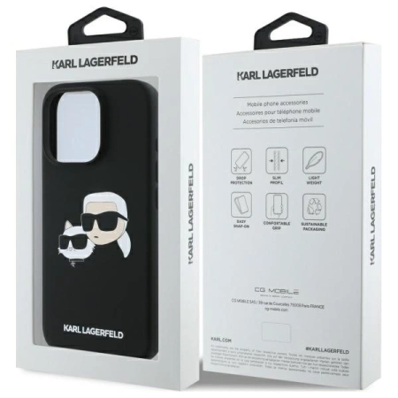 Karl Lagerfeld Silikonhülle Heads Print MagSafe für iPhone 16 Pro - Schwarz