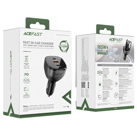 Ładowarka Acefast B14 samochodowa 165W 2x USB-C 1x USB-A - czarna