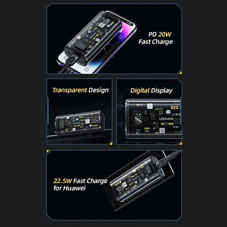Powerbank 9000mAh PD 20W QC3.0+PD USAMS Dual-Port Fast Charge 10KCD18901 (US-CD189) black