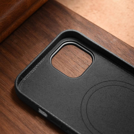 iCarer Case Leather genuine leather case for iPhone 14 schwarz (WMI14220709-BK) (MagSafe compatible)