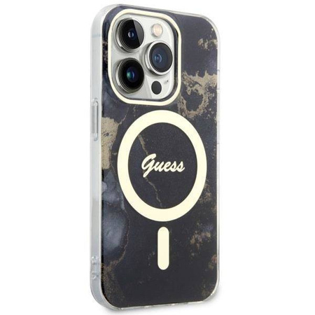 Guess, GUHMP14XHTMRSK iPhone 14 Pro Max 6,7&quot; schwarz/schwarzes Hardcase Golden Marble MagSafe
