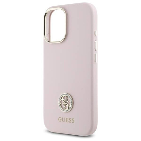 Original Handyhülle IPHONE 16 Guess Hardcase Silicone Logo Strass 4G (GUHCP16SM4DGPP) blassrosa