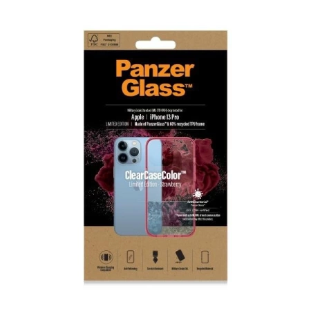 Etui PanzerGlass ClearCase antybakteryjne z certyfikatem Military Grade na iPhone 13 Pro - przezroczysto-różowe