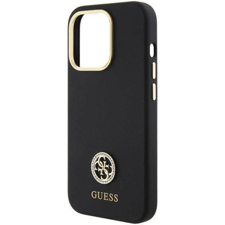 Original Handyhülle APPLE IPHONE 15 PRO Guess Hardcase Silicone Logo Strass 4G (GUHCP15LM4DGPK) schwarz