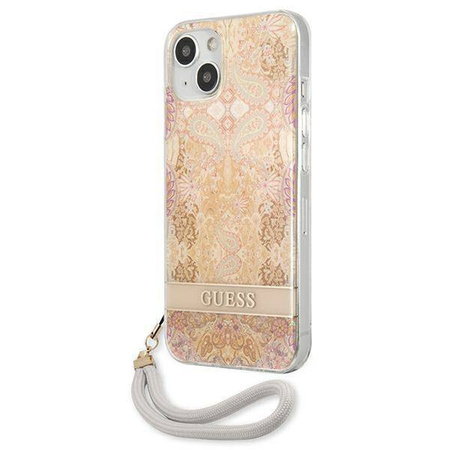 Case IPHONE 13 MINI Guess Hardcase Flower Strap (GUHCP13SHFLSD) gold