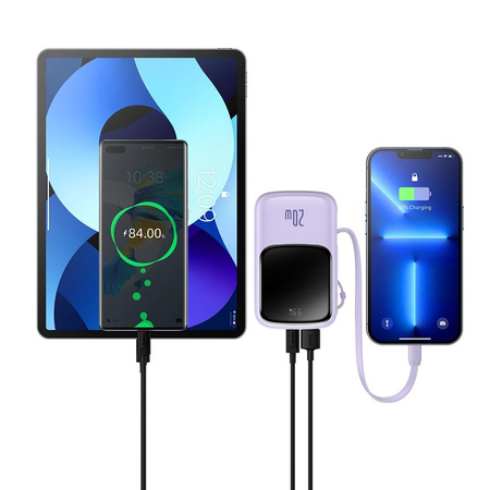 Baseus Qpow power bank 10000mAh wbudowany kabel Lightning 20W Quick Charge SCP AFC FCP fioletowy (PPQD020005)