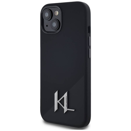 Original Case IPHONE 15 Karl Lagerfeld Hardcase Silicone Shadow Metal Initial MagSafe black