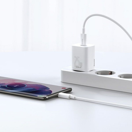 Baseus Super Si szybka ładowarka sieciowa Quick Charge 3.0 Power Delivery 25W 3A + Kabel USB Typ C - USB Typ C 3A 1m biały (TZCCSUP-L02)