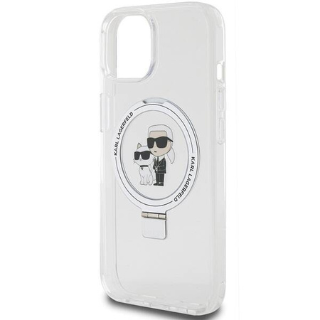 Oryginalne Etui IPHONE 13 / 14 / 15 Karl Lagerfeld Hardcase Ring Stand Karl&Choupettte MagSafe białe