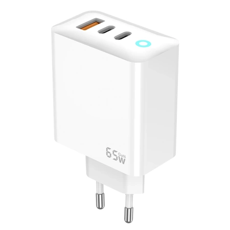 JELLICO Netz-Ladegerät EU20 GaN PD 65W 2xUSB-C + 1xUSB QC3.0 + Kabel USB-C - USB-C weiss