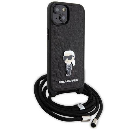 Etui Karl Lagerfeld Crossbody Saffiano Monogram Metal Pin Karl & Choupette na iPhone 15 - czarne