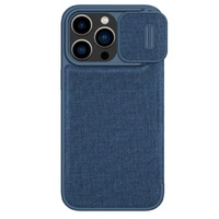 Nillkin Qin Cloth Pro Case Schutzhülle für iPhone 14 Pro Max, Kamera-Abdeckung, Holster-Abdeckung, Klapphülle, Blau