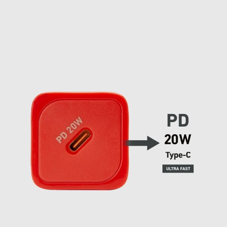SBS TETRGAN1C20R 20W GaN Wall Charger with Power Delivery - Red