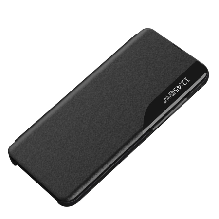 Eco Leather View Case elegante Hülle mit Klappe und Ständer für iPhone 16e - Schwarz