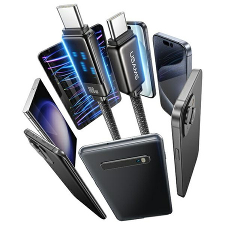 USAMS Kabel USB-C na USB-C 100W 1,2m     Zinc Alloy Fast Charging Data Cable Meteor Series stalowy/tarnish SJ744USB01 (US-SJ744)