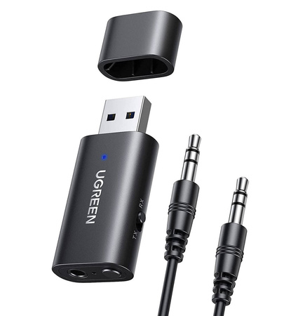 Ugreen transmiter nadajnik / odbiornik Bluetooth 5.0 bezprzewodowy adapter audio 3,5 mm mini jack czarny (CM523 60300)