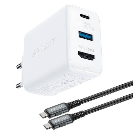 Acefast 2w1 ładowarka sieciowa GaN 65W USB Typ C / USB, adapter przejściówka HDMI 4K@60Hz (zestaw z kablem) biały (A17 white)