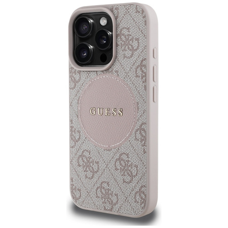 Oryginalne Etui IPHONE 16 PRO Guess 4G Circle Classic Logo MagSafe różowe