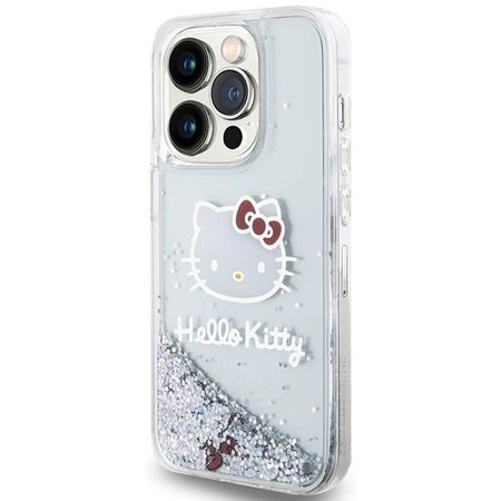 Etui Hello Kitty Liquid Glitter Charms Kitty Head na iPhone 14 Pro Max - srebrne